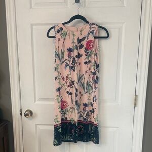 Tommy Hilfiger Pink Floral Midi Dress with Navy Hem